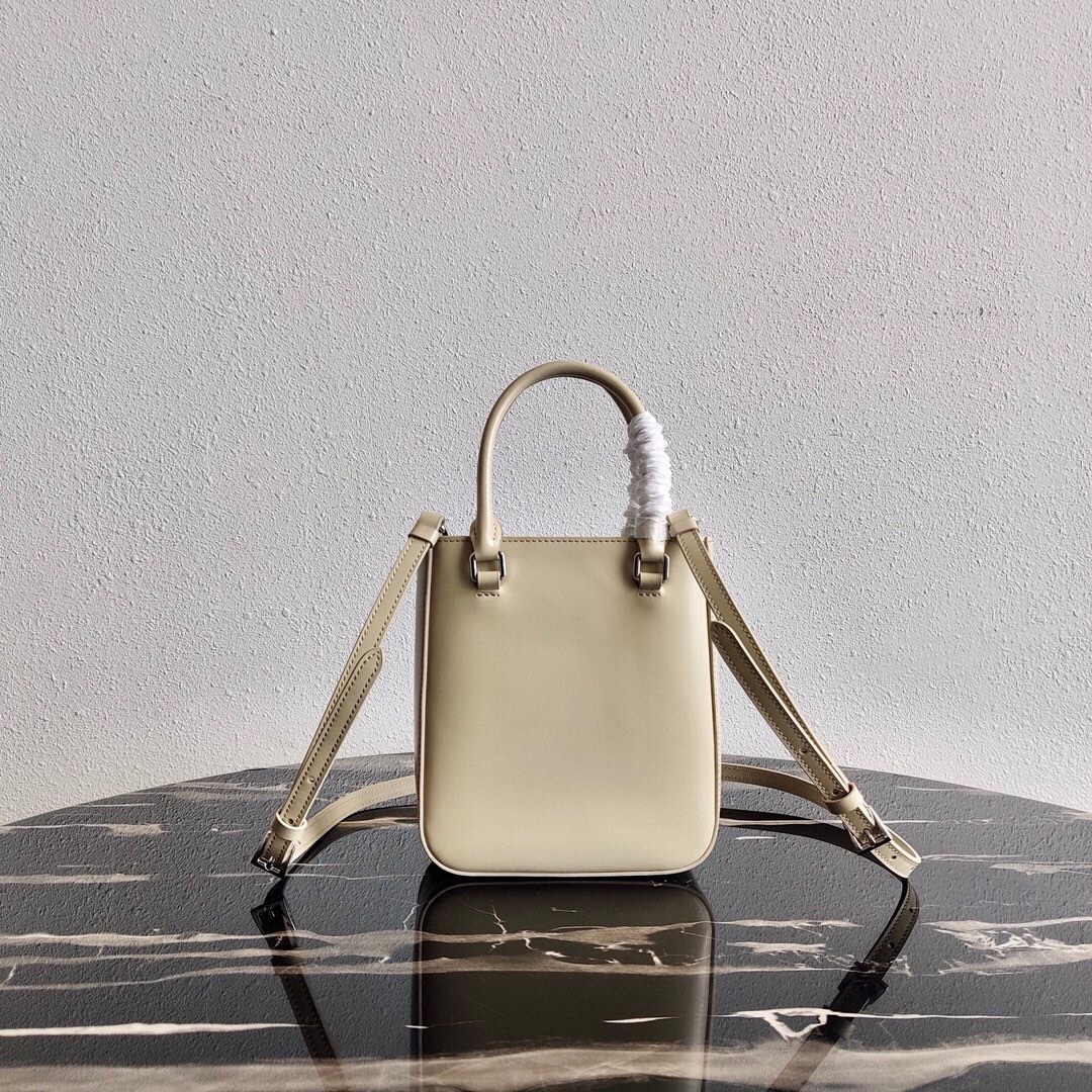 Prada Mini Leather Bucket Bag Shoulder Bag Beige 1BA331